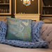 Custom Alcova Wyoming Map Throw Pillow in Afternoon on Cream Colored Couch