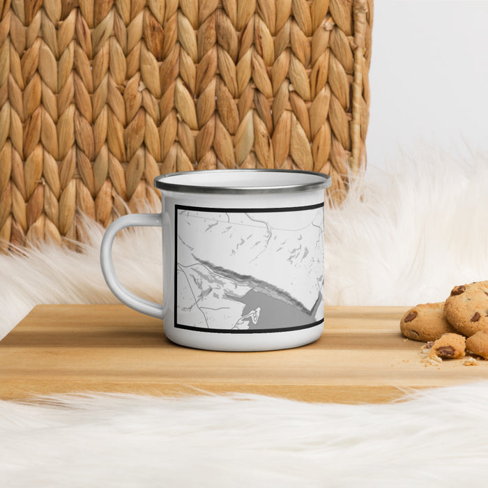 Left View Custom Alcova Wyoming Map Enamel Mug in Classic on Table Top