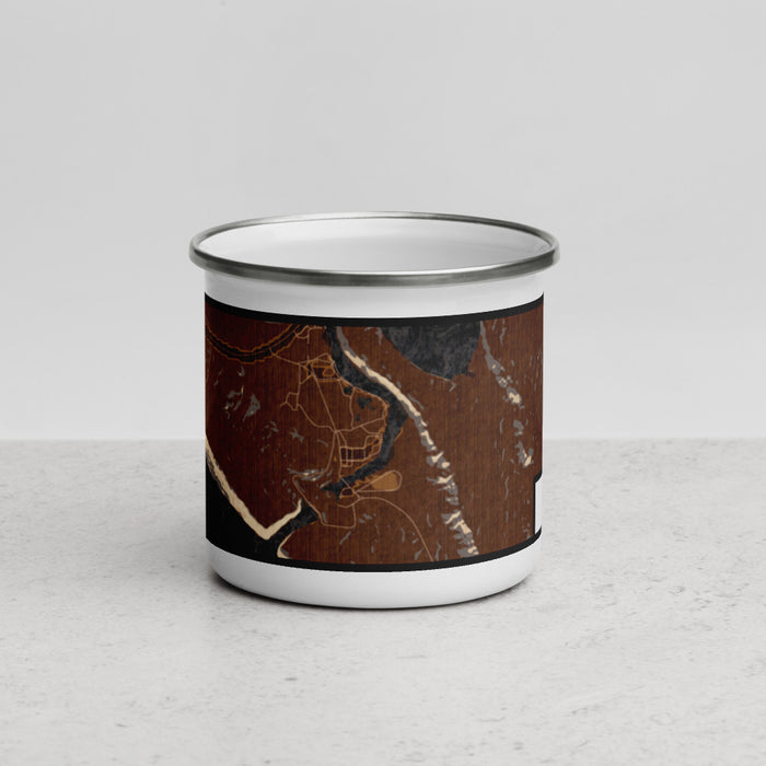 Front View Custom Alcova Wyoming Map Enamel Mug in Ember