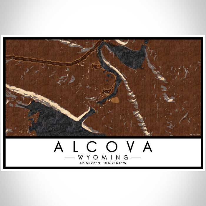 Alcova Wyoming Map Print Landscape Orientation in Ember Style With Shaded Background