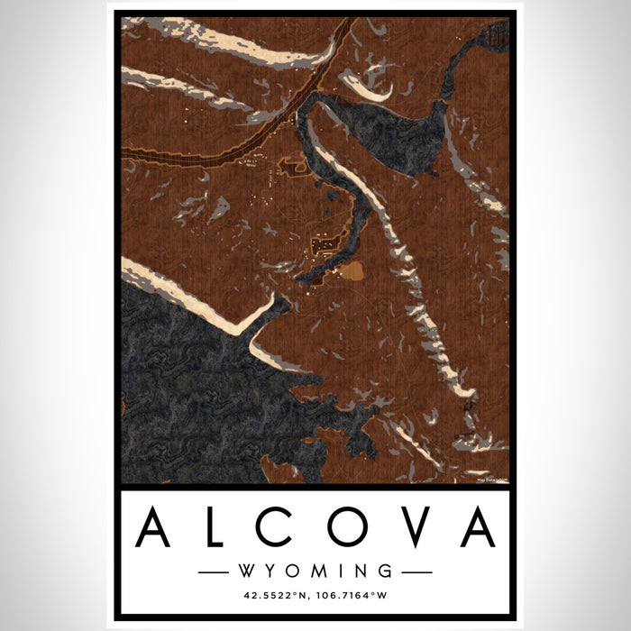 Alcova Wyoming Map Print Portrait Orientation in Ember Style With Shaded Background