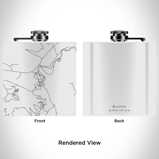 Rendered View of Alcova Wyoming Map Engraving on 6oz Stainless Steel Flask in White