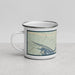 Left View Custom Alcova Wyoming Map Enamel Mug in Woodblock