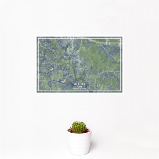 12x18 Aledo Texas Map Print Landscape Orientation in Afternoon Style With Small Cactus Plant in White Planter