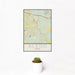 12x18 Aledo Texas Map Print Portrait Orientation in Woodblock Style With Small Cactus Plant in White Planter