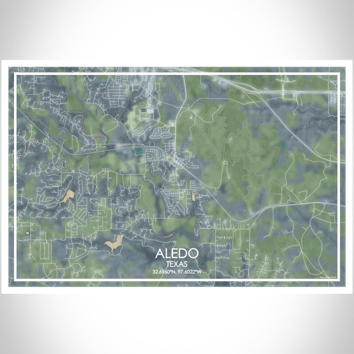 Aledo Texas Map Print Landscape Orientation in Afternoon Style With Shaded Background