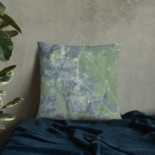 Custom Aledo Texas Map Throw Pillow in Afternoon on Bedding Against Wall