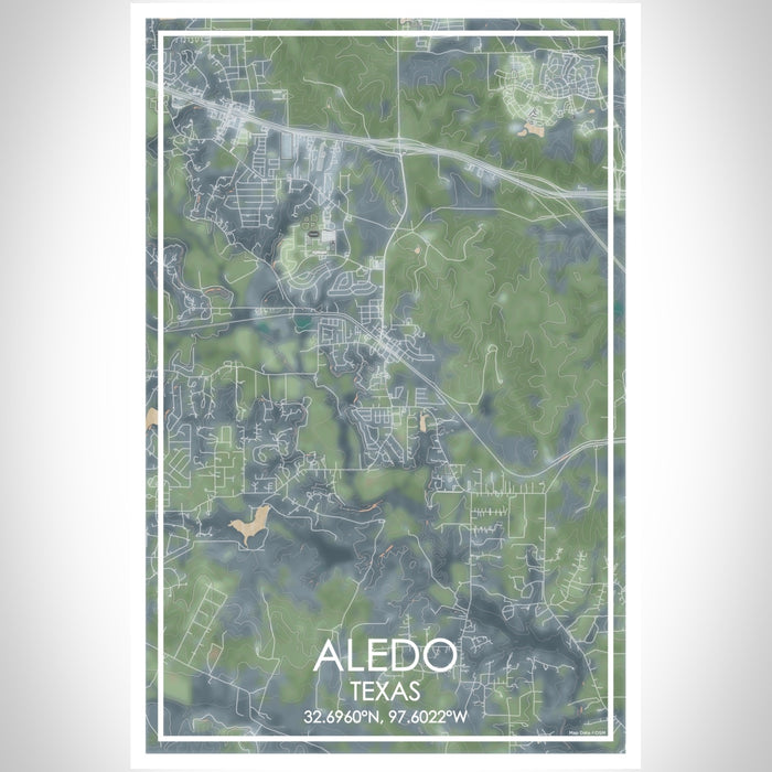 Aledo Texas Map Print Portrait Orientation in Afternoon Style With Shaded Background