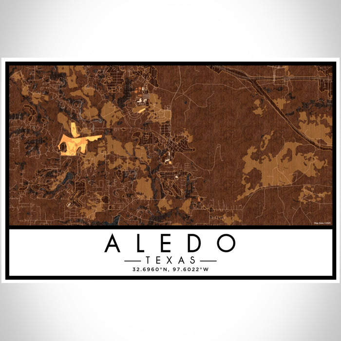 Aledo Texas Map Print Landscape Orientation in Ember Style With Shaded Background