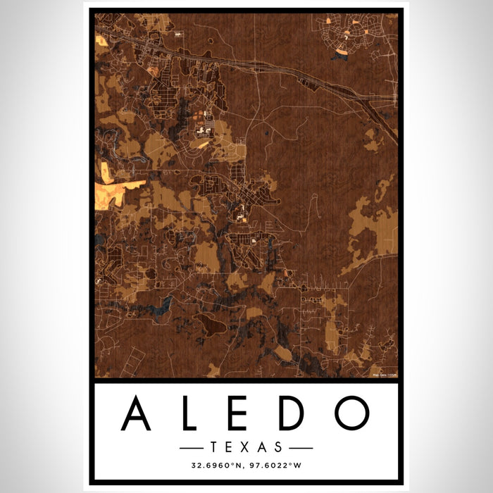 Aledo Texas Map Print Portrait Orientation in Ember Style With Shaded Background
