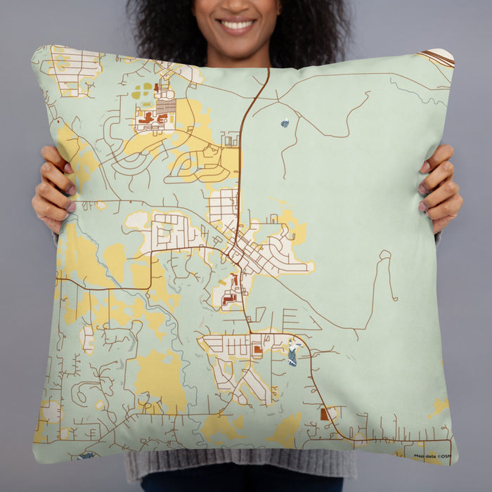 Person holding 22x22 Custom Aledo Texas Map Throw Pillow in Woodblock