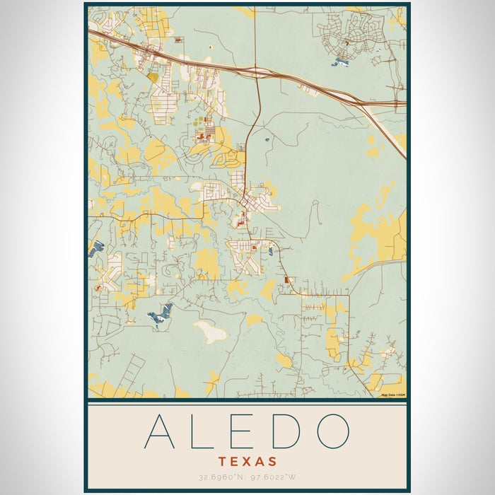 Aledo Texas Map Print Portrait Orientation in Woodblock Style With Shaded Background