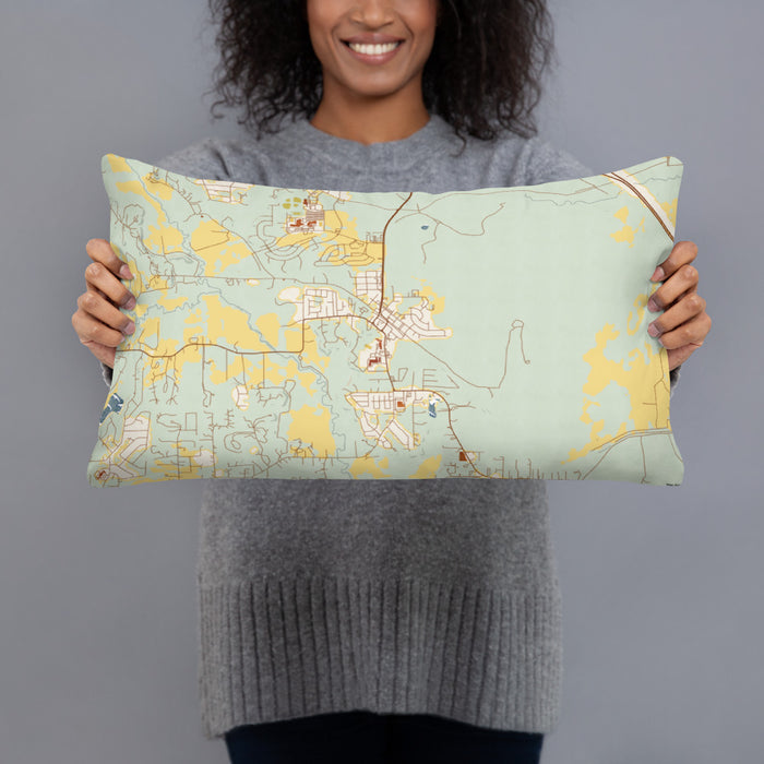 Person holding 20x12 Custom Aledo Texas Map Throw Pillow in Woodblock