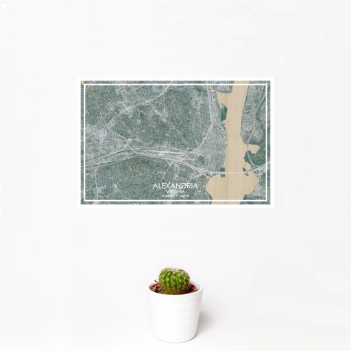 12x18 ALEXANDRIA Virginia Map Print Landscape Orientation in Afternoon Style With Small Cactus Plant in White Planter