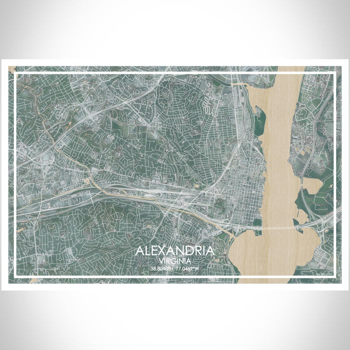 ALEXANDRIA Virginia Map Print Landscape Orientation in Afternoon Style With Shaded Background