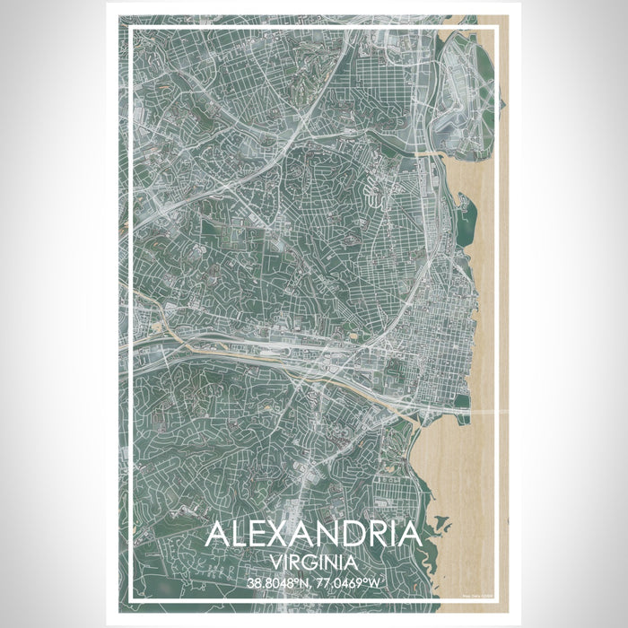 ALEXANDRIA Virginia Map Print Portrait Orientation in Afternoon Style With Shaded Background