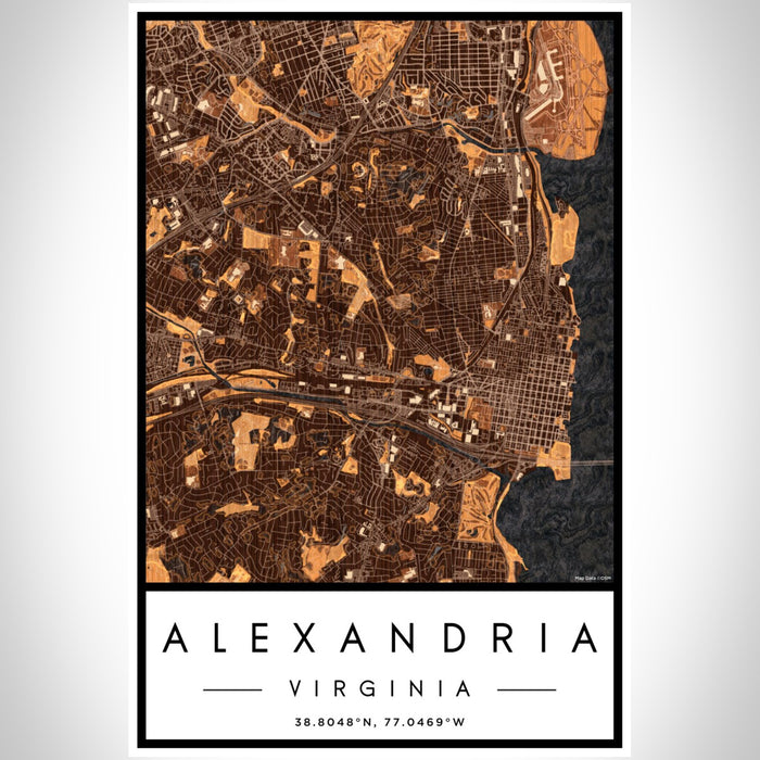 Alexandria Virginia Map Print Portrait Orientation in Ember Style With Shaded Background