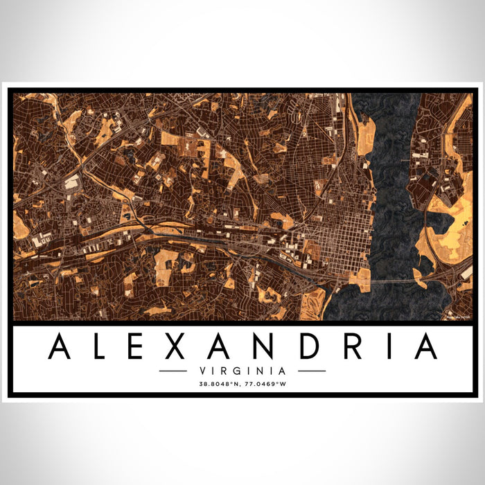 Alexandria Virginia Map Print Landscape Orientation in Ember Style With Shaded Background