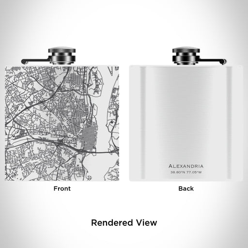 Rendered View of Alexandria Virginia Map Engraving on 6oz Stainless Steel Flask in White