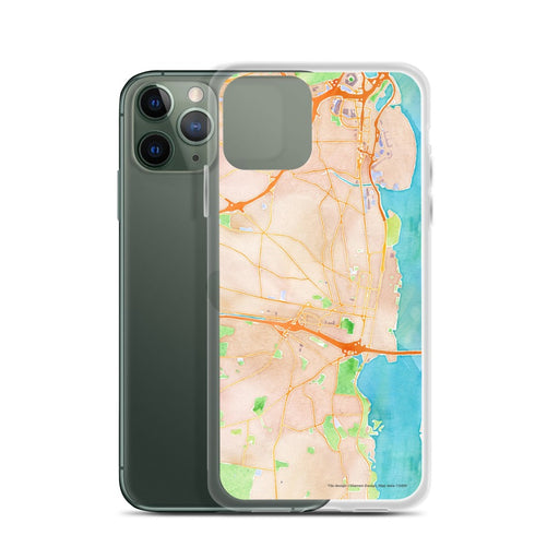 Custom Alexandria Virginia Map Phone Case in Watercolor on Table with Laptop and Plant
