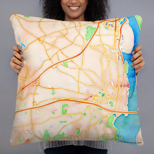 Person holding 22x22 Custom Alexandria Virginia Map Throw Pillow in Watercolor
