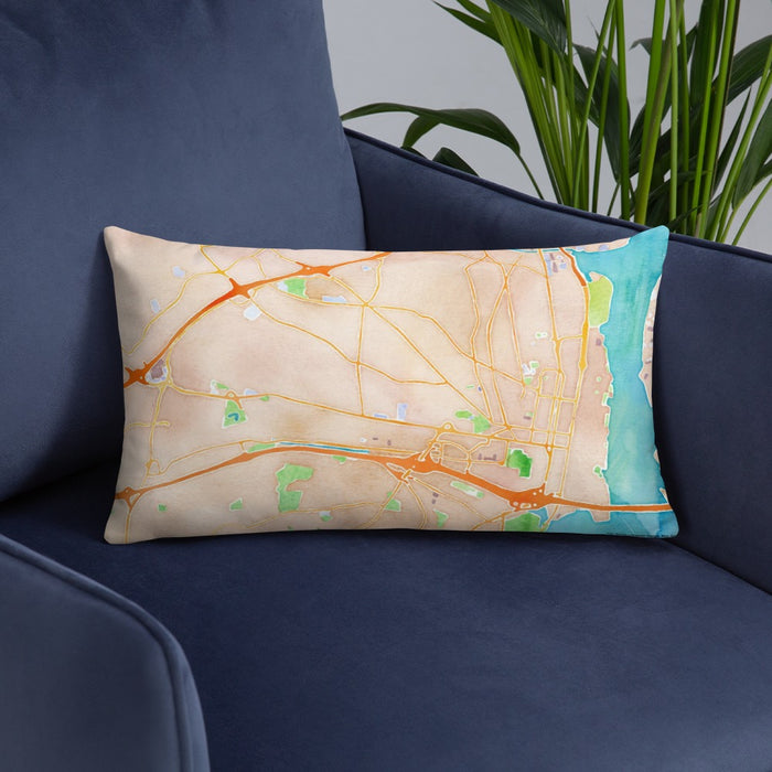 Custom Alexandria Virginia Map Throw Pillow in Watercolor on Blue Colored Chair