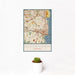 12x18 Alexandria Virginia Map Print Portrait Orientation in Woodblock Style With Small Cactus Plant in White Planter