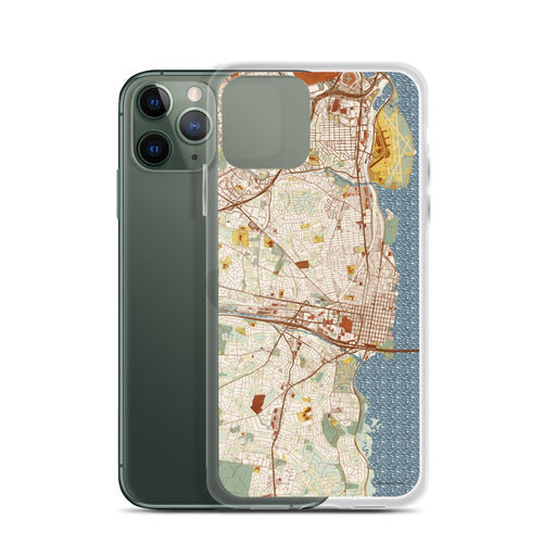 Custom Alexandria Virginia Map Phone Case in Woodblock on Table with Laptop and Plant