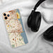 Custom Alexandria Virginia Map Phone Case in Woodblock on Table with Black Headphones