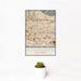 12x18 Alhambra California Map Print Portrait Orientation in Woodblock Style With Small Cactus Plant in White Planter