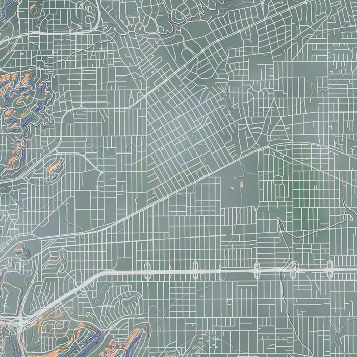 Alhambra California Map Print in Afternoon Style Zoomed In Close Up Showing Details