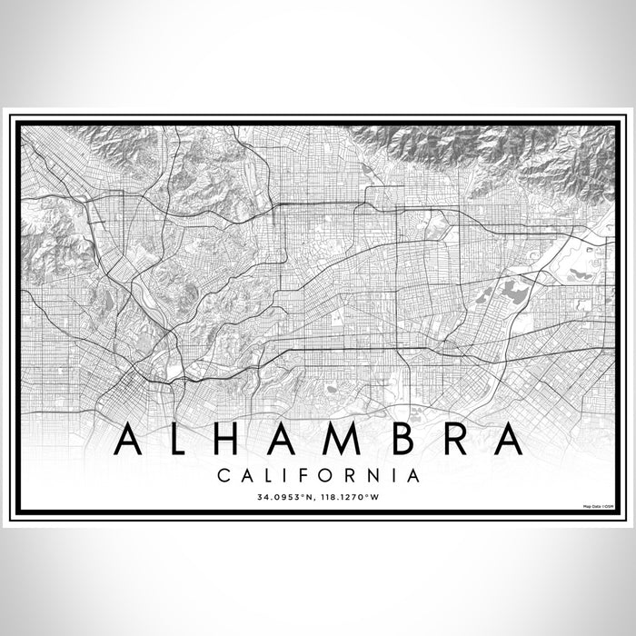Alhambra California Map Print Landscape Orientation in Classic Style With Shaded Background