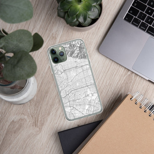 Custom Alhambra California Map Phone Case in Classic on Table with Laptop and Plant