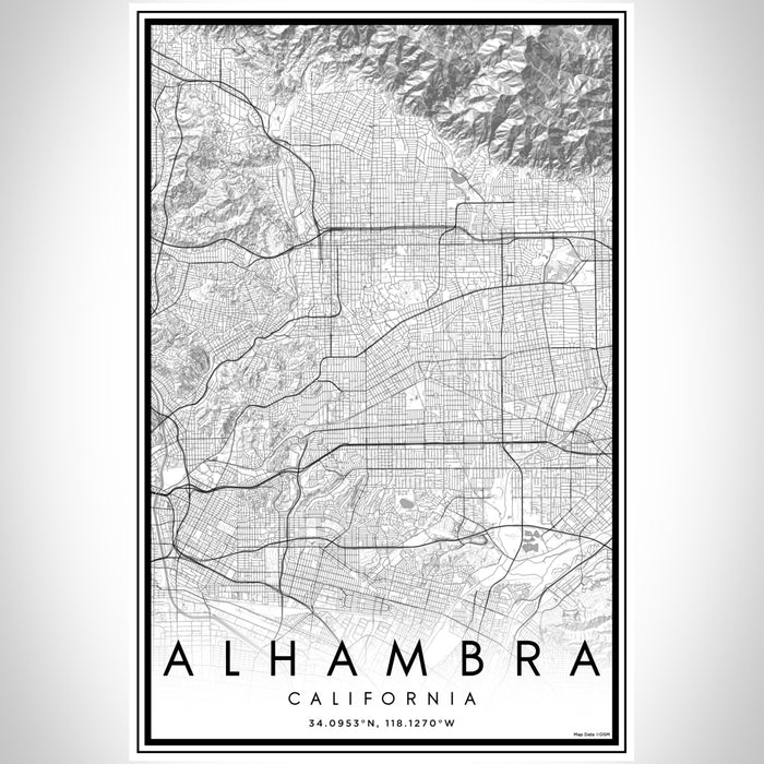 Alhambra California Map Print Portrait Orientation in Classic Style With Shaded Background