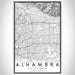 Alhambra California Map Print Portrait Orientation in Classic Style With Shaded Background