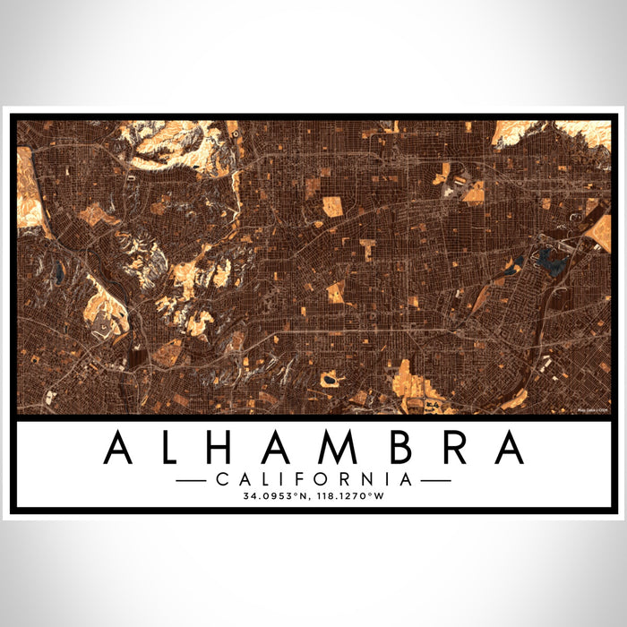 Alhambra California Map Print Landscape Orientation in Ember Style With Shaded Background