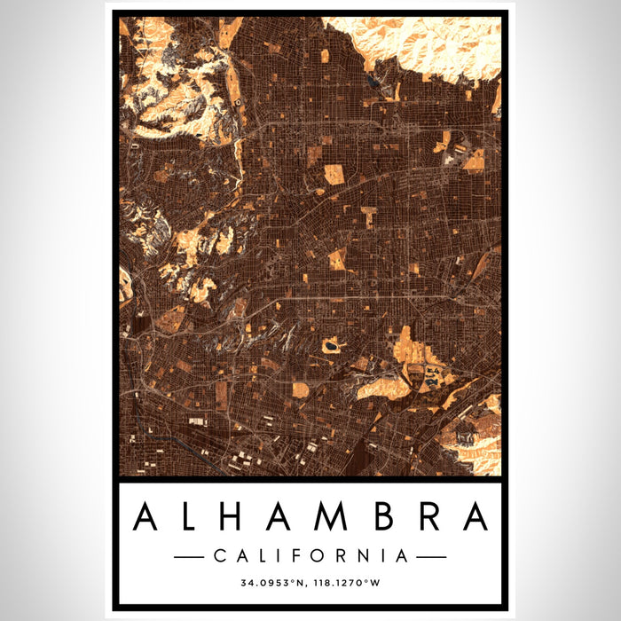 Alhambra California Map Print Portrait Orientation in Ember Style With Shaded Background