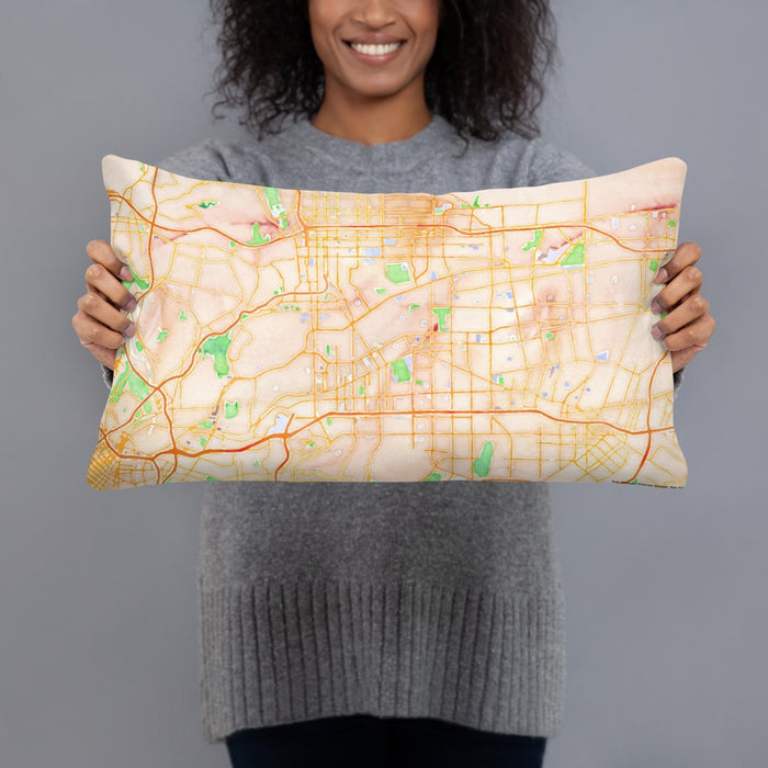 Person holding 20x12 Custom Alhambra California Map Throw Pillow in Watercolor
