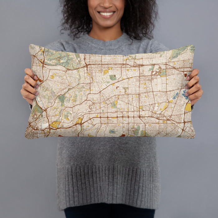 Person holding 20x12 Custom Alhambra California Map Throw Pillow in Woodblock
