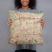 Person holding 18x18 Custom Alhambra California Map Throw Pillow in Woodblock