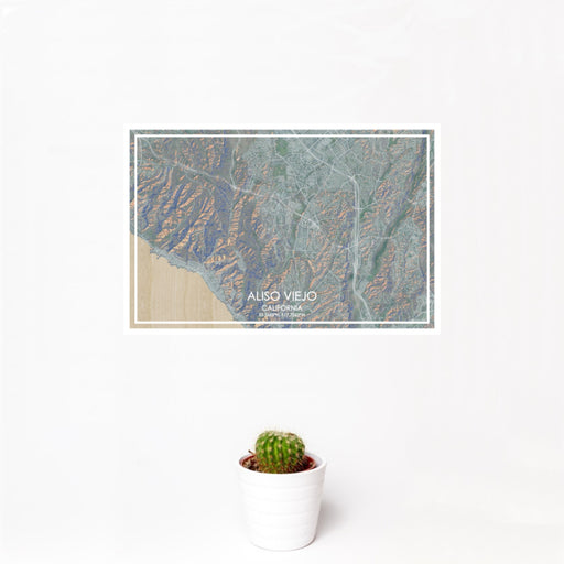 12x18 Aliso Viejo California Map Print Landscape Orientation in Afternoon Style With Small Cactus Plant in White Planter