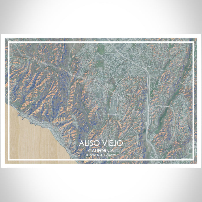 Aliso Viejo California Map Print Landscape Orientation in Afternoon Style With Shaded Background
