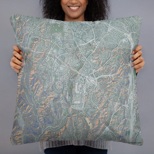 Person holding 22x22 Custom Aliso Viejo California Map Throw Pillow in Afternoon
