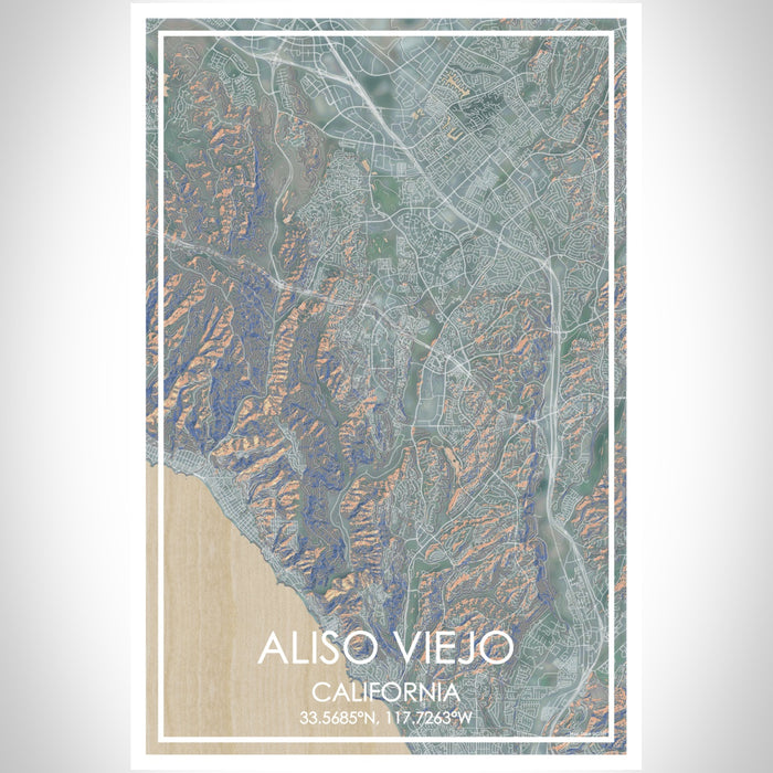 Aliso Viejo California Map Print Portrait Orientation in Afternoon Style With Shaded Background