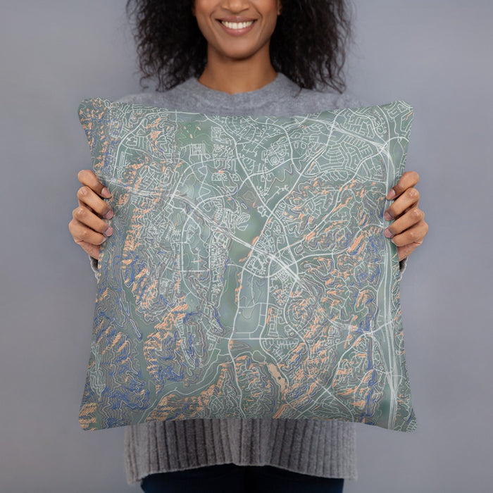 Person holding 18x18 Custom Aliso Viejo California Map Throw Pillow in Afternoon