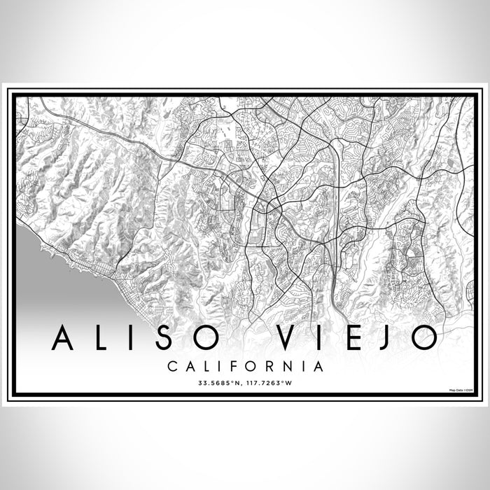 Aliso Viejo California Map Print Landscape Orientation in Classic Style With Shaded Background