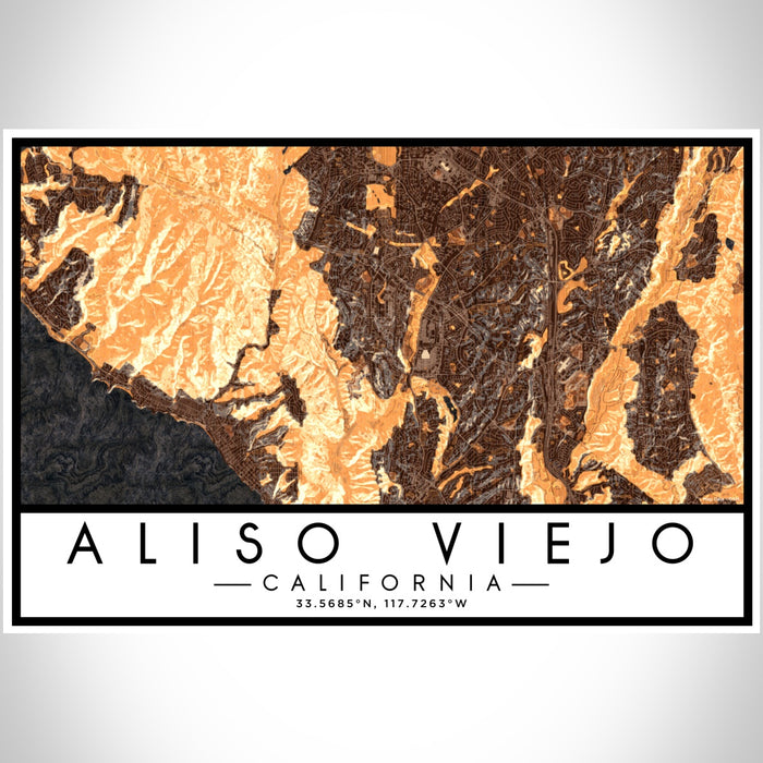 Aliso Viejo California Map Print Landscape Orientation in Ember Style With Shaded Background