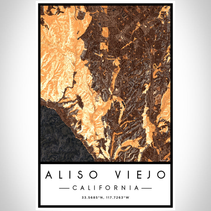 Aliso Viejo California Map Print Portrait Orientation in Ember Style With Shaded Background