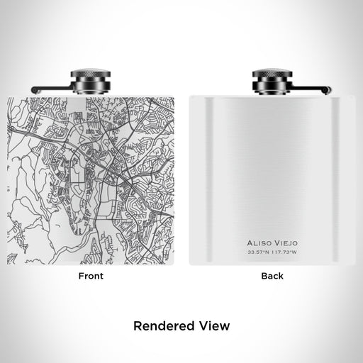 Rendered View of Aliso Viejo California Map Engraving on 6oz Stainless Steel Flask in White