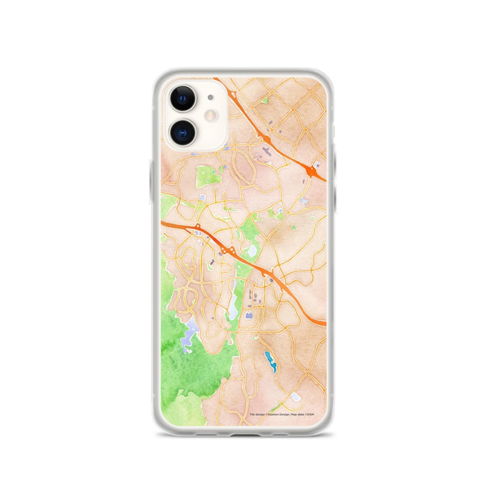 Custom iPhone 11 Aliso Viejo California Map Phone Case in Watercolor